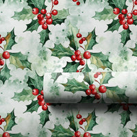 Botanical Christmas Gift Wrap, Watercolor Holly Berries Wrapping Paper, Vintage Holiday Leaves Wrapping Paper, Elegant Winter Present Wrap
