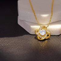 18k Gold Finish Knot Pendant Necklace, Love Knot Necklace for Wife, Cubic Zirconia Message Card Jewelry, Christmas Present for Her