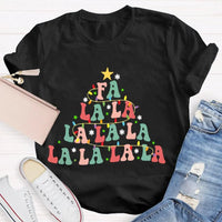 Retro Holiday Graphic Tee, Fa La La La Christmas Tree Shirt, Festive Christmas Vibes T-Shirt, Adorable Winter Holiday Apparel