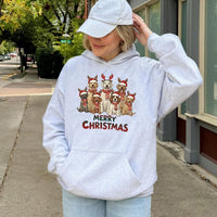 Reindeer Dog Lover Hooded Sweatshirt, Merry Christmas Dogs Hoodie, Festive Puppy Holiday Pullover, Adorable Xmas Dog Mom Winter Present
