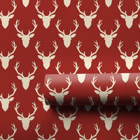 Rustic Cream Antler Holiday Gift Wrap, Red Stag Deer Wrapping Paper, Woodland Buck Christmas Present Paper, Cabin Christmas Wrapping Paper