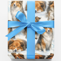 Sheltie Christmas Gift Wrap, Shetland Sheepdog Wrapping Paper, Snowflake Dog Holiday Wrapping Paper, Adorable Dog Lover Christmas Paper Roll