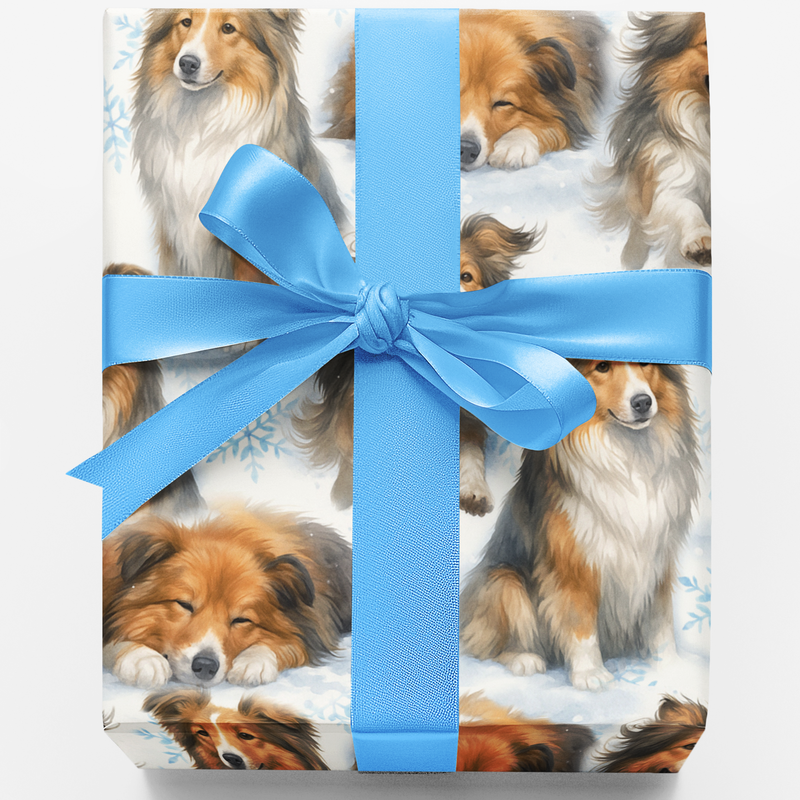 Sheltie Christmas Gift Wrap, Shetland Sheepdog Wrapping Paper, Snowflake Dog Holiday Wrapping Paper, Adorable Dog Lover Christmas Paper Roll