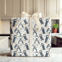 Adorable Winter Animal Gift Wrap, Watercolor Penguin Wrapping Paper, Arctic Bird Holiday Present Wrap, Baby Shower Christmas Wrapping Paper