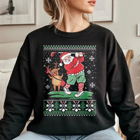 Humorous Reindeer Golfer Sweater, Golf Santa Christmas Sweatshirt, Holiday Golfing Graphic Crewneck, Ugly Christmas Golfer Pullover Present