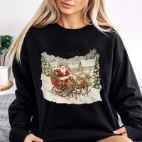Retro Santa Sleigh and Reindeer Crewneck, Vintage Santa Sweatshirt, Nostalgic Santa Christmas Sweater, Comfy Holiday Graphic Sweatshirt Present