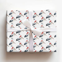 Coastal Holiday Bird Gift Wrap, Santa Pelican Christmas Wrapping Paper, Beachy Wildlife Wrapping Paper, Nautical Xmas Gift Wrap Roll