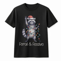 Humorous Trash Panda Xmas Shirt, Feral and Festive Raccoon Christmas T-Shirt, Retro Holiday Animal Graphic Tee, Adorable Raccoon Winter T-Shirt