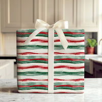 Red and Green Holiday Gift Wrap, Watercolor Wavy Stripe Wrapping Paper, Christmas Stripe Wrapping Paper, Festive Winter Wrapping Paper Roll