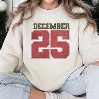 Retro Varsity Holiday Sweatshirt, December 25 Christmas Sweatshirt, Festive Winter Graphic Crewneck, Comfy Family Christmas Sweatshirt Present