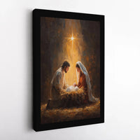 Holy Family Canvas Print, Nativity Scene Canvas Wall Art, Religious Oil Painting Style Canvas, Christian Christmas Wall Decor Art Present