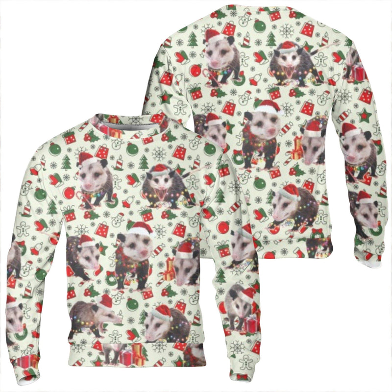 Humorous Screaming Possum Holiday Sweater, Opossum Ugly Christmas Sweatshirt, Trash Animal Xmas Pullover, Weirdcore Christmas Crewneck