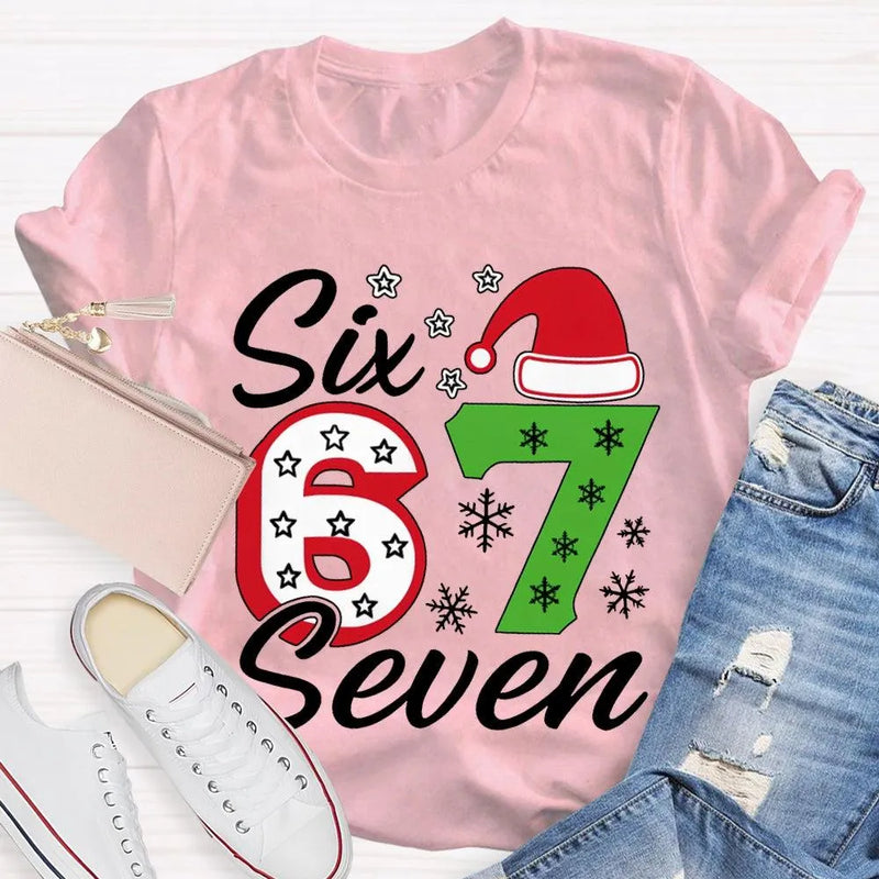 Festive Holiday Graphic Tee, Christmas Santa Hats Snowflakes T-Shirt, Adorable Winter Xmas Party Shirt, Retro Santa Snowflake Graphic T-Shirt