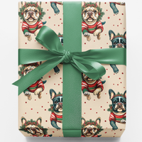 Festive Frenchie Holiday Gift Wrap Roll, French Bulldog Christmas Wrapping Paper, Dog Lover Christmas Wrapping Paper, Puppy Present Wrap