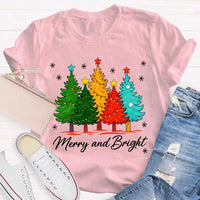 Colorful Holiday Graphic Tee, Merry and Bright Christmas Tree T-Shirt, Festive Xmas Tree Shirt, Retro Christmas Tee, Holiday Season Present