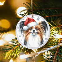Santa Hat Dog Ornament, Papillon Christmas Ornament, Festive Puppy Tree Ornament, Ceramic Pet Keepsake, Holiday Present for Dog Lover