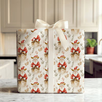 Western Christmas Holiday Gift Wrap, Cowboy Santa Gift Wrapping Paper, Rustic Country Santa Wrapping Paper, Botanical Xmas Gift Wrap Roll