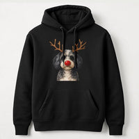 Humorous Red Nose Rudolph Puppy Hooded Sweatshirt, Christmas Reindeer Dog Hoodie, Adorable Winter Holiday Pet Sweater, Xmas Dog Lover Present