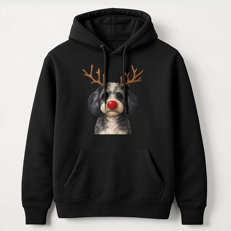 Humorous Red Nose Rudolph Puppy Hooded Sweatshirt, Christmas Reindeer Dog Hoodie, Adorable Winter Holiday Pet Sweater, Xmas Dog Lover Present