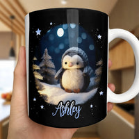 Custom Name Adorable Winter Animal Ceramic Mug, Personalized Penguin Mug, Holiday Coffee Mug, Adorable Christmas Penguin Cup Present for Kids
