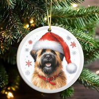 Santa Hat Pet Portrait Ornament, Briard Dog Christmas Ornament, Adorable Dog Lover Holiday Tree Ornament, Ceramic Keepsake Present