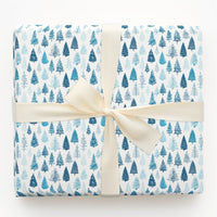 Winter Forest Holiday Gift Wrap, Blue Pine Tree Christmas Wrapping Paper, Botanical Evergreen Wrapping Paper Roll, Rustic Present Decor