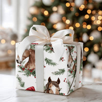 Watercolor Equestrian Gift Wrap, Christmas Horse Wrapping Paper, Santa Hat Horse Wrapping Paper, Farm Animal Christmas Wrapping Paper