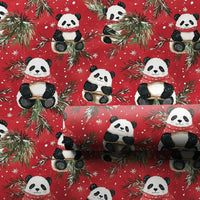 Scarf Panda Bear Holiday Gift Wrap, Red Christmas Panda Wrapping Paper, Adorable Winter Panda Wrapping Paper, Festive Animal Gift Wrap Roll