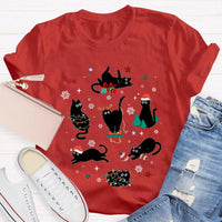 Holiday Cat Snowflakes T-Shirt, Black Cats Christmas Shirt, Adorable Xmas Lights Graphic Tee, Festive Kitty Lover Shirt, Winter Holiday Present