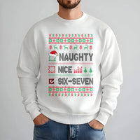 Humorous Viral Christmas Crewneck, Naughty Nice Six Seven Meme Sweatshirt, Trendy Gen Z Holiday Pullover, Sarcastic Xmas Graphic Sweater