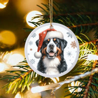 Berner Santa Hat Ceramic Ornament, Bernese Mountain Dog Christmas Ornament, Holiday Tree Keepsake Ornament, Pet Dog Lover Present