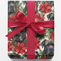 Poinsettia Pine Dog Gift Wrap, Cane Corso Christmas Wrapping Paper, Holiday Cane Corso Wrapping Paper, Festive Winter Pet Gift Wrap