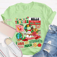 Custom I Love My Students Snow Much Shirt, Personalized Teacher T-Shirt, Christmas Teacher Tee, Custom School Name Holiday Graphic Shirt
