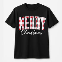 Retro Holiday Plaid Graphic Tee, Buffalo Plaid Merry Christmas T-Shirt, Festive Winter Season Shirt, Adorable Xmas Buffalo Check T-Shirt