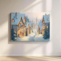 Winter Town Watercolor Illustration, Snowy Christmas Village Canvas Wall Art Printable, Comfy Holiday Home Decor, Digital Download