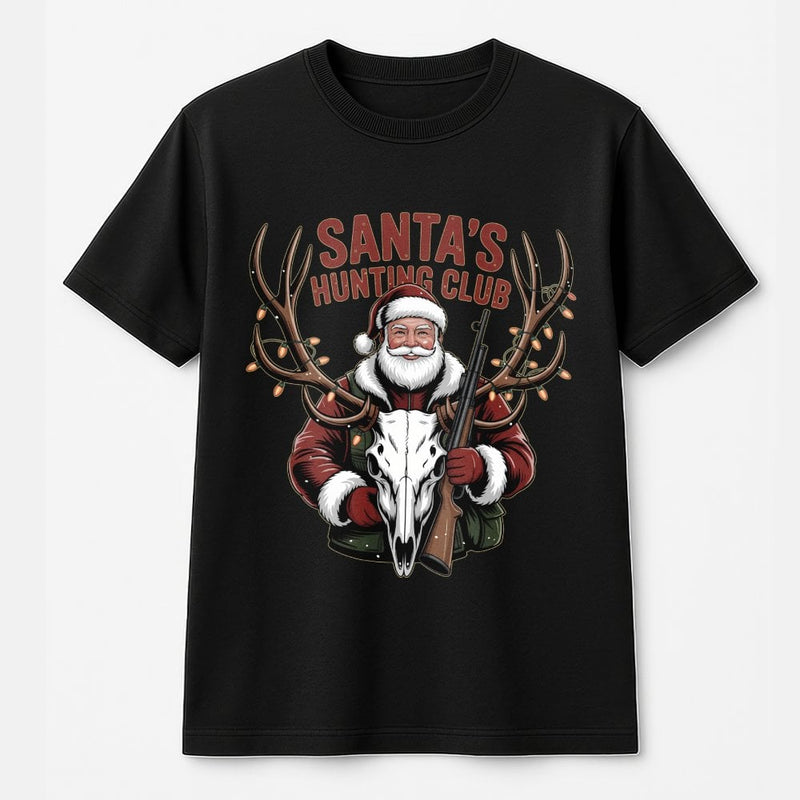 Humorous Deer Skull Christmas T-Shirt, Santa Hunting Club T-Shirt, Vintage Hunter Holiday T-Shirt, Outdoor Xmas Graphic Tee, Deer Hunter Present