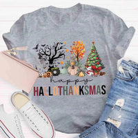 Halloween Fall Christmas Shirt, Hallothanksmas T-Shirt, Humorous Holiday Season Graphic Tee, Adorable Autumn Xmas T-Shirt, Present for Him and Her