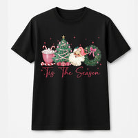 Retro Santa Coquette Bow T-Shirt, Tis the Season Christmas T-Shirt, Adorable Holiday Graphic Tee, Festive Xmas Graphic T-Shirt