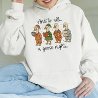 Adorable Pajama Geese Graphic Hooded Sweatshirt, Goose Christmas Hoodie, Silly Goose Holiday Pullover, Humorous Xmas Present for Goose Lovers