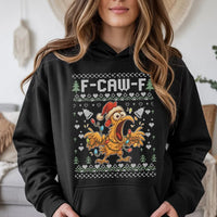 Humorous Screaming Chicken Hoodie, F-Caw-F Ugly Christmas Hoodie, Screaming Rooster Sweatshirt, Poultry Lover Hoodie, Gag Christmas Present