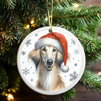 Santa Hat Afghan Hound Dog Ornament, Afghan Hound Christmas Ornament, Ceramic Holiday Pet Ornament, Purebred Dog Lover Keepsake Present