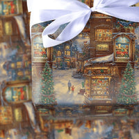 Snowy Village Street Holiday Gift Wrap, Vintage Toy Shop Christmas Wrapping Paper, Nostalgic Town Wrapping Paper