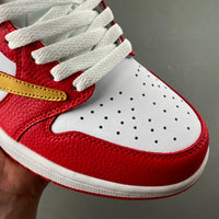 Low Top Sneakers, White Red Gold Colorway, Reverse Hook Design, Lace Up Design, Casual Gift for Sneaker Fans