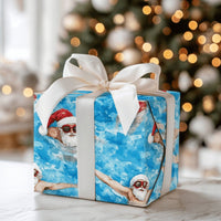 Tropical Pool Santa Gift Wrap, Swimming Santa Wrapping Paper, Humorous Christmas in July Wrapping Paper, Summer Holiday Present Wrap Paper