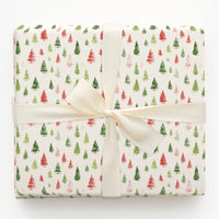 Festive Christmas Tree Gift Wrap, Watercolor Pine Tree Wrapping Paper, 90 GSM Holiday Present Paper, Rustic Winter Wrapping Supplies