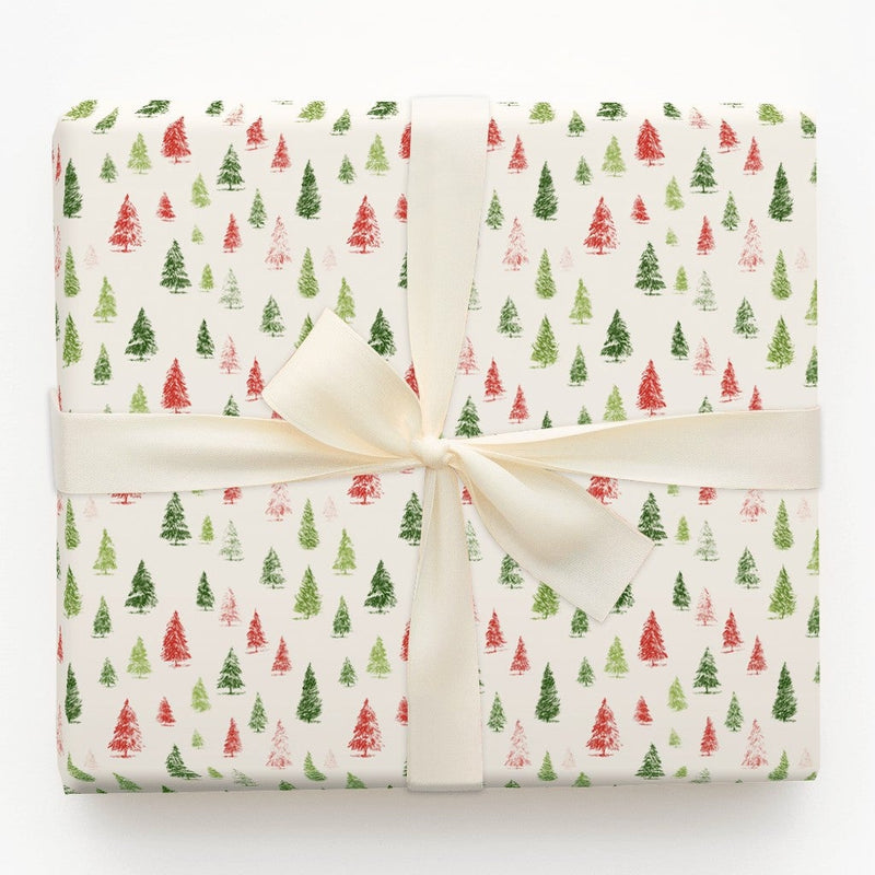 Festive Christmas Tree Gift Wrap, Watercolor Pine Tree Wrapping Paper, 90 GSM Holiday Present Paper, Rustic Winter Wrapping Supplies
