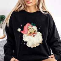 Retro Christmas Sweatshirt, Pink Santa Sweatshirt, Adorable Holiday Graphic Crewneck, Vintage Santa Xmas Pullover, Pink Santa Sweatshirt Present