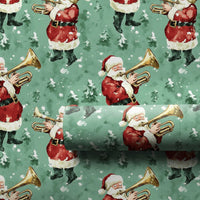 Musical Christmas Gift Wrap, Vintage Santa Band Wrapping Paper, Brass Trumpet Holiday Present Paper, Sage Green Xmas Gift Wrap