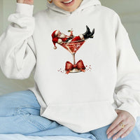 Santa Cocktail Glass Hoodie, Christmas Martini Hoodie, Humorous Santa Claus Martini Hoodie, Holiday Cocktail Hooded Sweatshirt