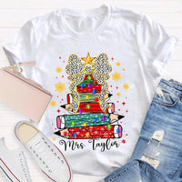 Custom Name Pencil Snowflake Tee, Personalized Teacher Christmas Tree Shirt, Holiday Teacher T-Shirt, Christmas Teacher Present